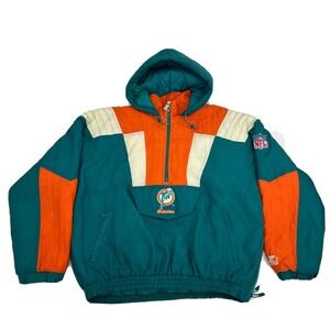 Miami Dolphins Starter Pro Line 1/2 Zip Hooded Puffer Coat Men's XL Teal Vintage